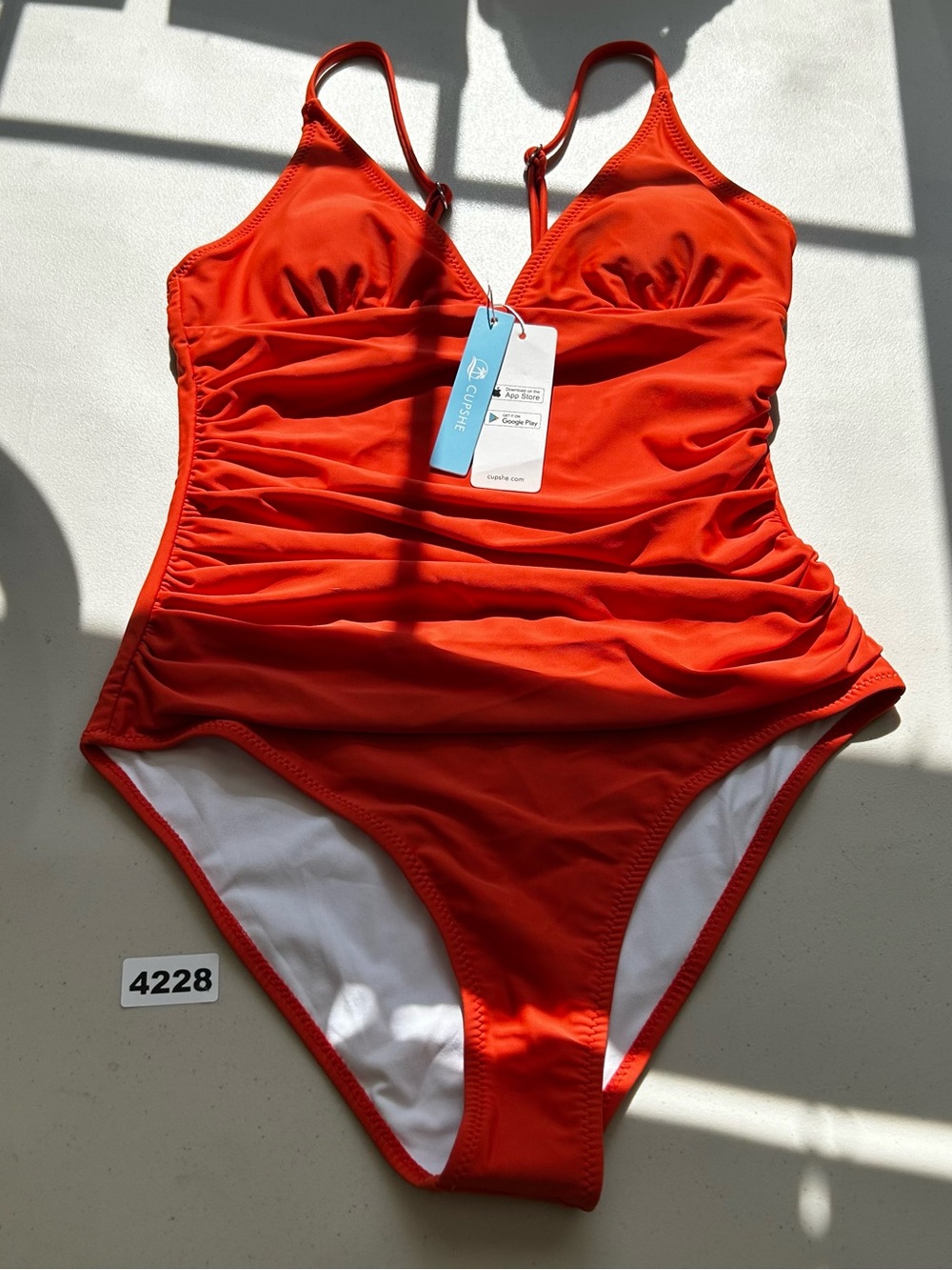CUPSHE Orange Ruched One Piece Swimsuit S Solid Lined Tummy Control